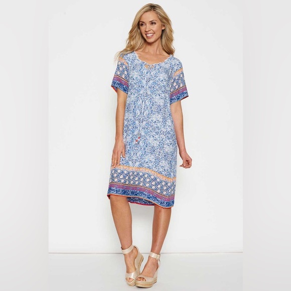 threadz Australia Blue and Multicoloured Print Dress Size Small - Picture 1 of 13
